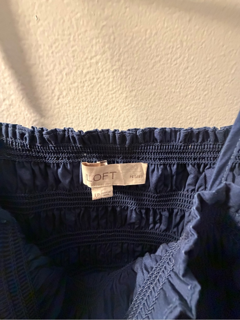 LOFT Navy Smocked Midi Sundress with Spaghetti Straps - Picture 4 of 4